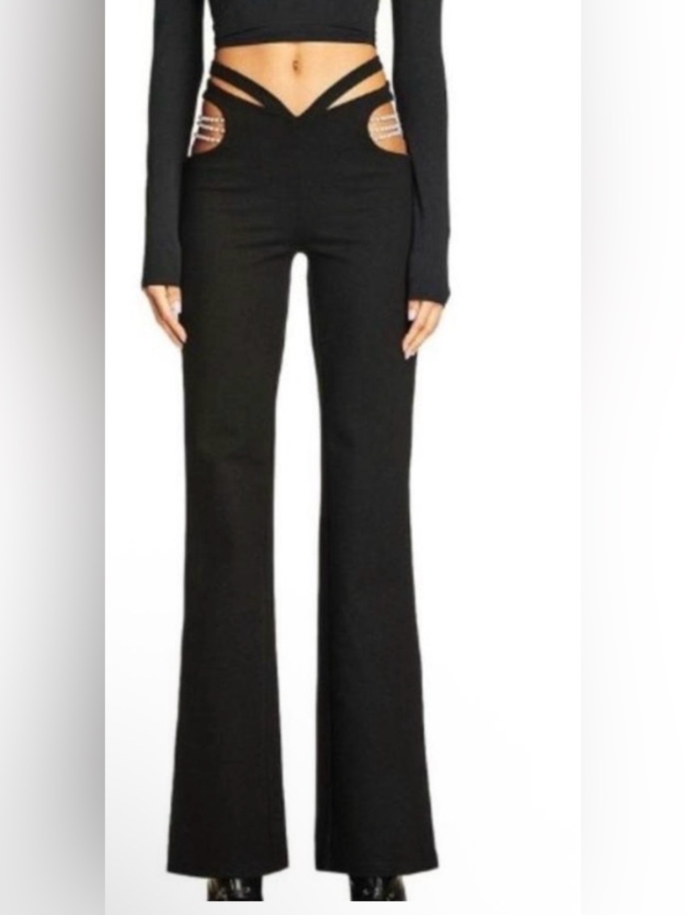 I.AM.GIA Black Kelly Cutout Pearl Chain-Flare Pant